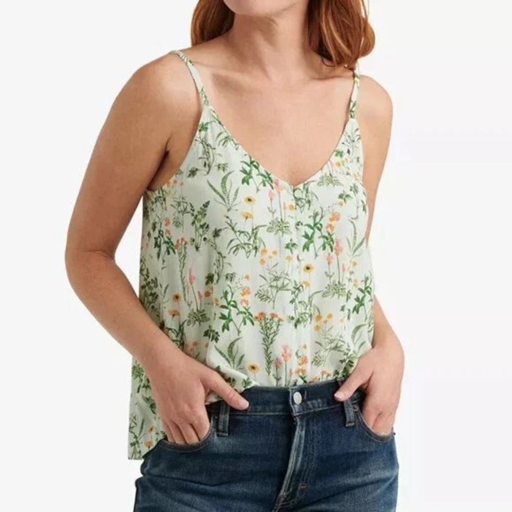 Lucky Brand Floral Print Spaghetti Strap Top Green Small